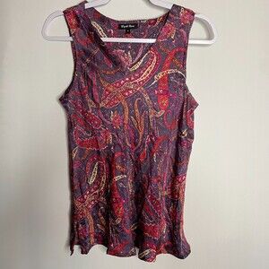 Wyatt Rose Silk Sleeveless Blouse Abstract Paisley Print Size M